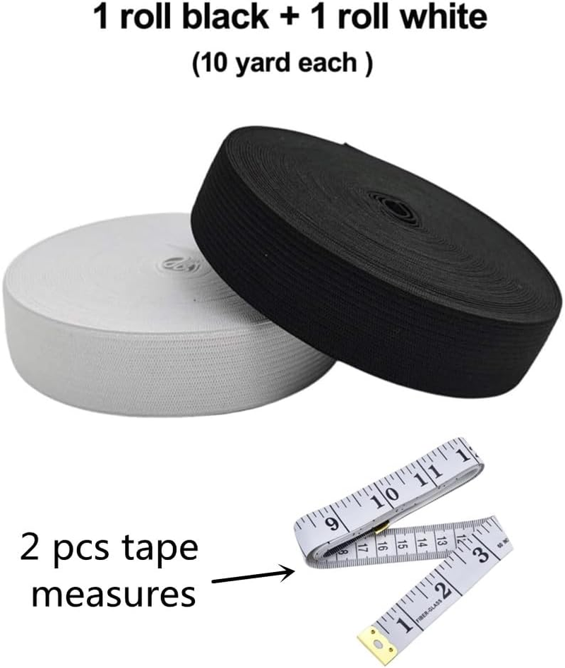 2 Pack Knit Elastic Spool,Heavy Stretch High Elasticity Knit Elastic Band 1 Inch Wide 10 Yard Long, for Sewing Craft Craft DIY Projects (Black & White) image number 4