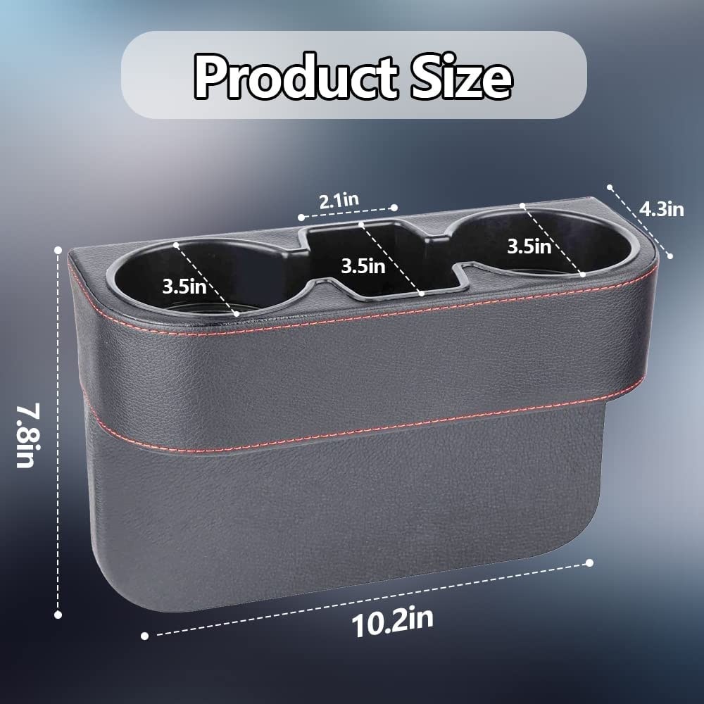 Car Seat Gap Filler Organizer, 2 Pack PU Leather Car Seat Organizer, Automotive Double Cup Holder Expander, Auto Console Side Storage Box for Drink,Phones,Keys,Sunglasses, Passenger Side &Driver Side image number 4