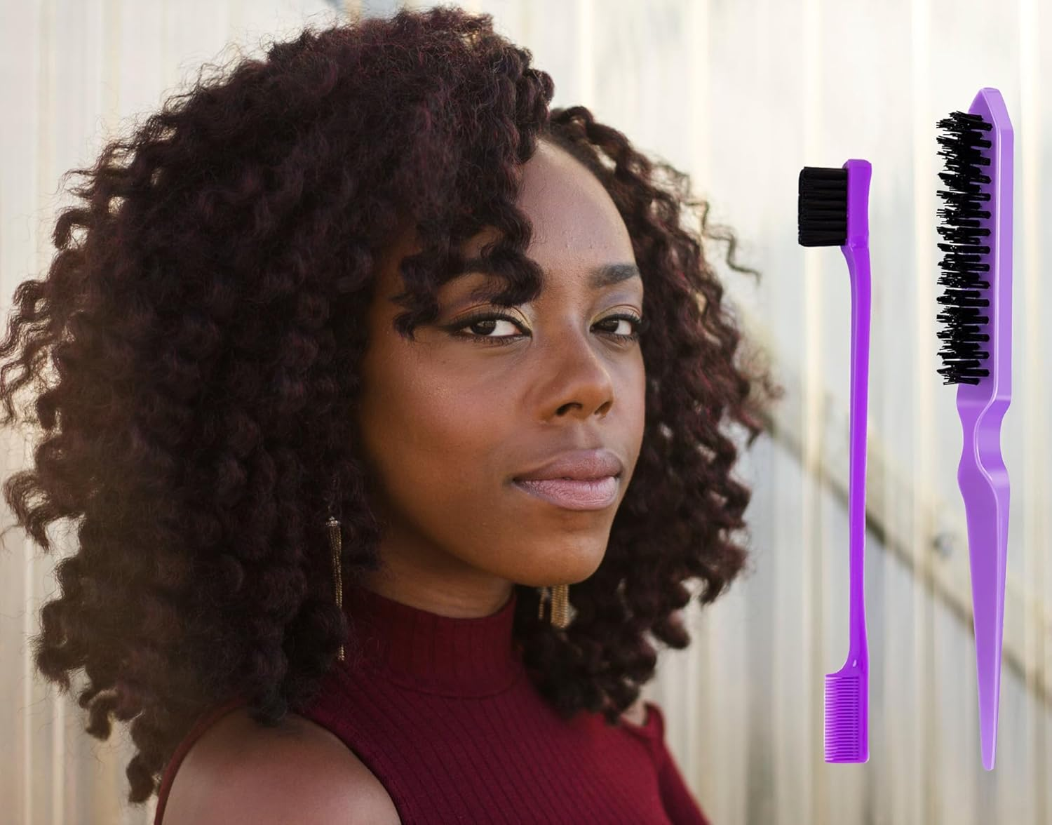 Hair Styling Comb Set 3PCS, Teasing Hair Brush, Rat Tail Comb Edge Brush, Hair Tail Tools for Women Girls Kids Braiding Backcombing Styling (Purple) - Purple image number 2