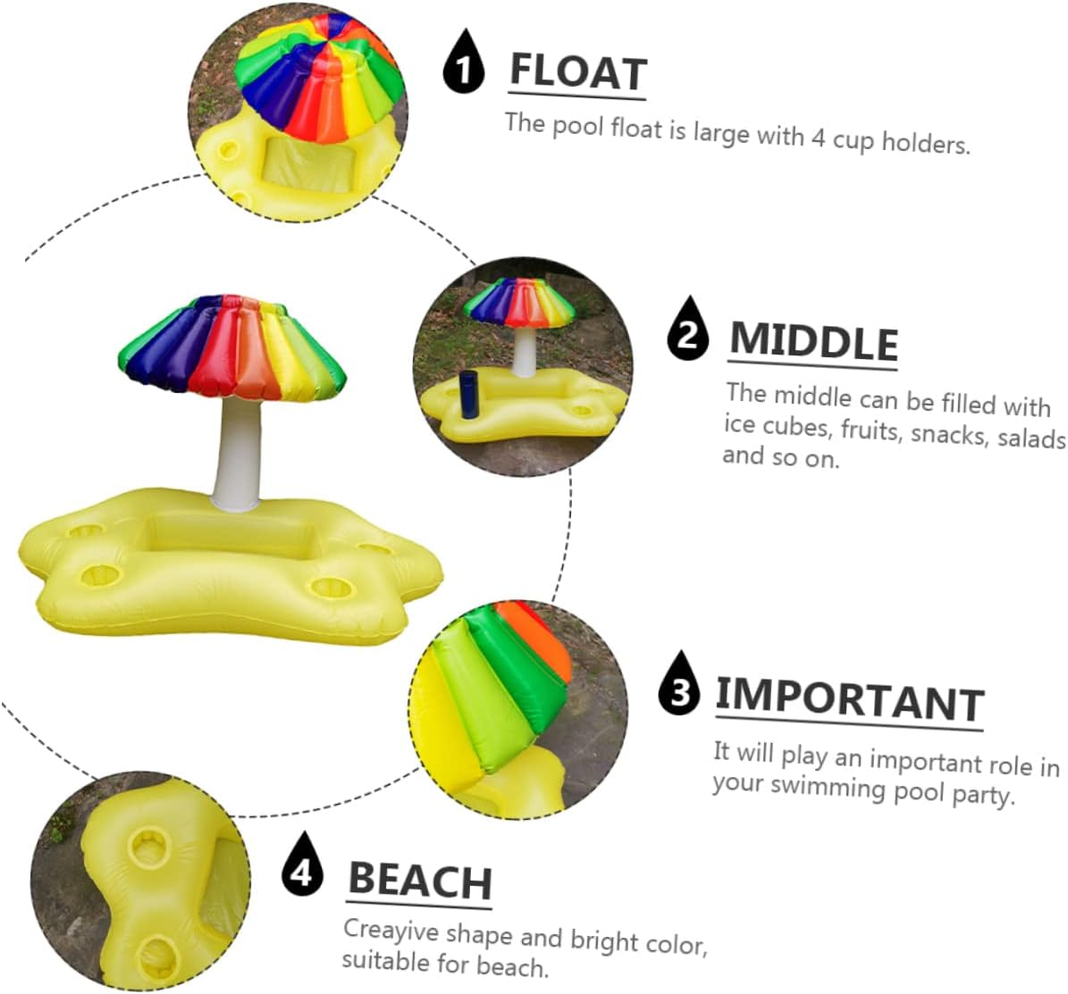 Inflatable Drink Float and Floating Drink Tray Multi-Hole Design, Rainbow Cloud Pattern Pool Cooler for Adult Entertainment and Water Toy Use image number 5