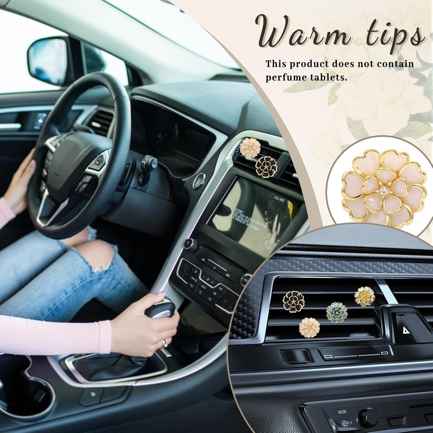 4 Pack Cute Car Air Freshener Vent Clip, Flower Air Conditioner Outlet Diffuser Clip Charm, Women Car Interior Accessories Decoration, 4 Colors