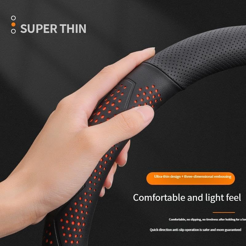 Ultra-Thin Leather Steering Wheel Cover &ndash; Non-Slip, Breathable Grip for Universal 15-Inch Wheels &ndash; Premium Black Stitching & Heat-Resistant Design (Black and White) image number 1