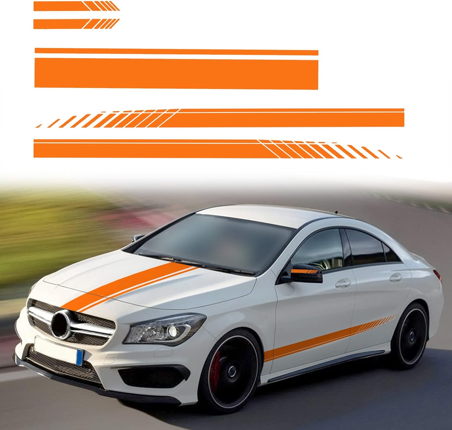 5PCS Car Hood Car Body Rearview Mirror Modified Sport Style Stripe Sticker Graphic Vinyl Racing Stripe Decal Decoration Accessories Sticker for Cars Orange