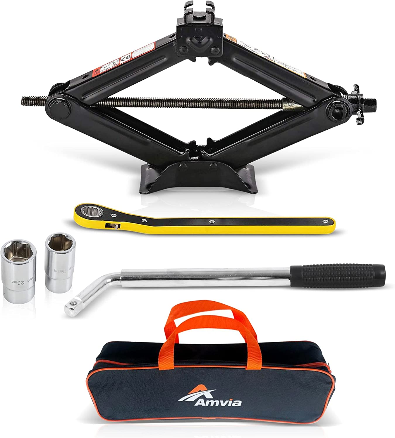 Car Jack Kit | Scissor Jack for Car 1.5 Ton (3,300 Lbs) - Tire Jack Tool Kit | Portable, Ideal for SUV and Auto - Universal Car Emergency Kit with Lug Wrench | Heavy Duty Material image number 4