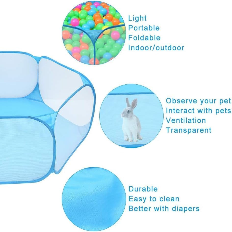 Small Animals Tent,Reptiles Cage,Breathable Transparent Pet Playpen Pop Open Outdoor/Indoor Exercise Fence,Portable Yard Fence (Blue) image number 2