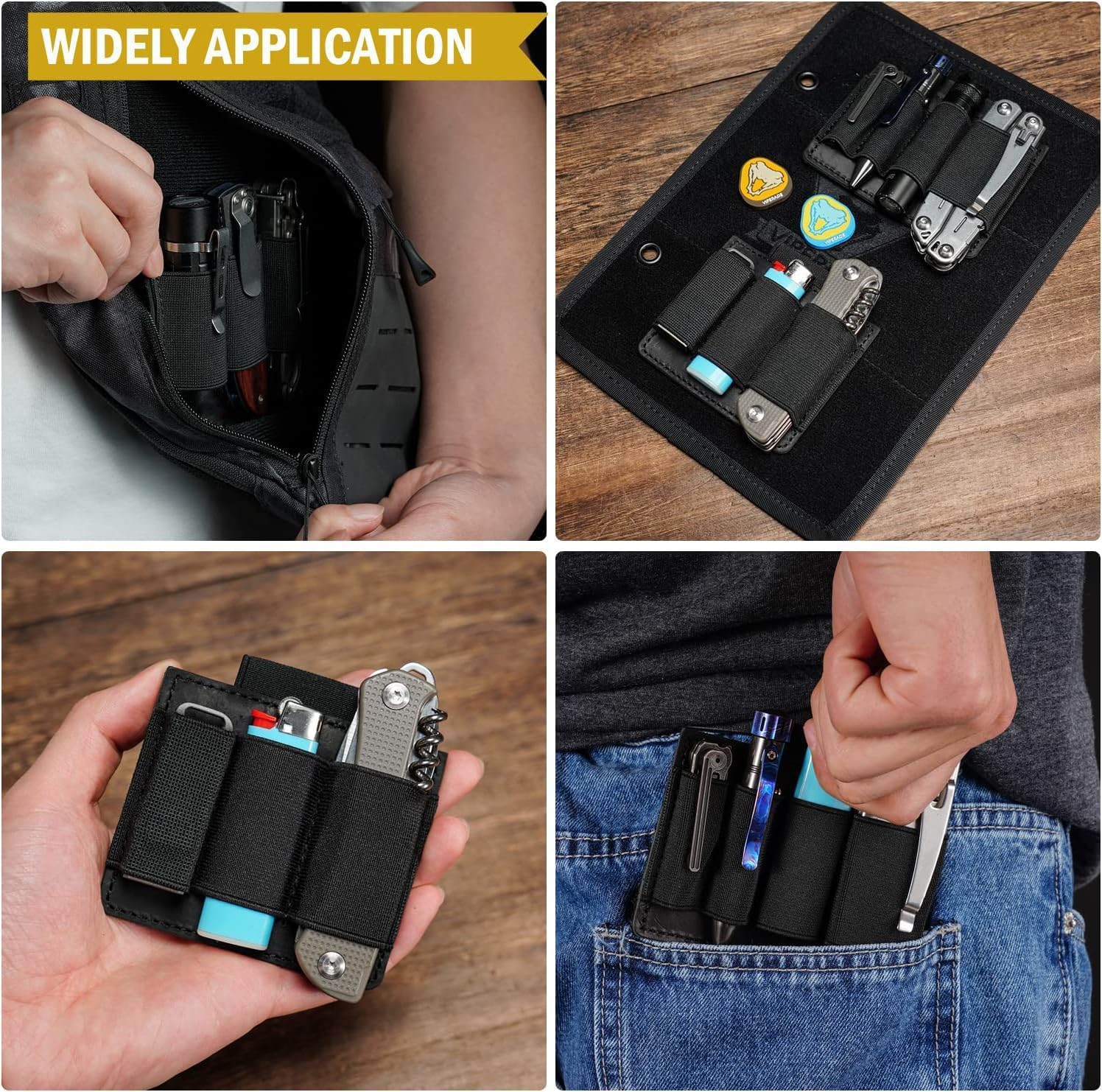 VIPERADE PL7 EDC Pouch Hook and Loop, Elastic Organizer Holder Panel, Hook Backed Accessories Holder for Backpack, Tactical Vest, Bag - 4 Slots-M image number 5