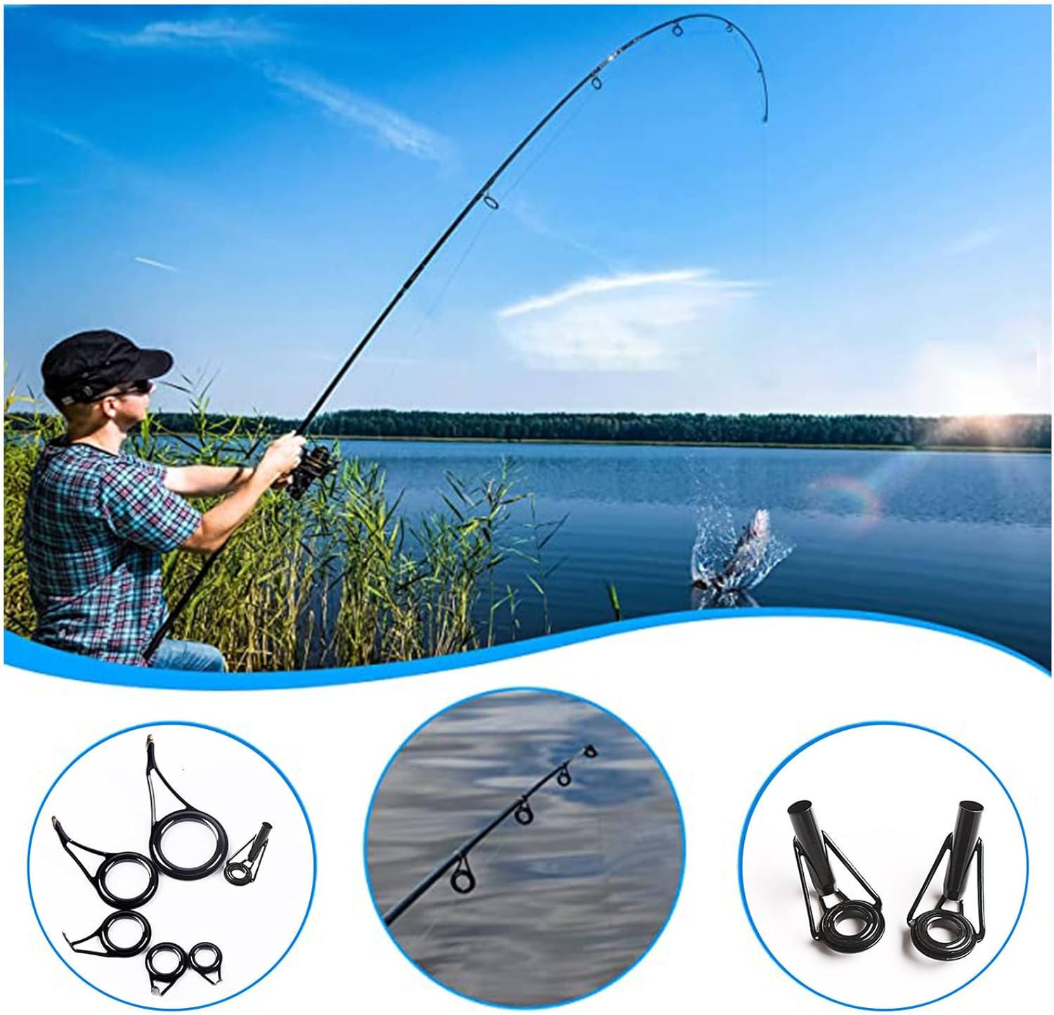 35Pcs Fishing Rod Repair Kit Ceramic High Carbon Steel Fishing Rod Guides