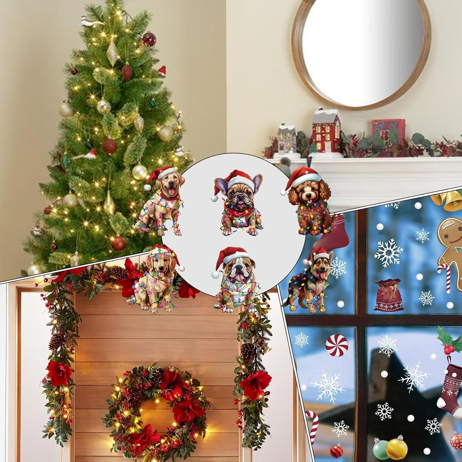 Christmas Tree Acrylic Ornament,6X Holiday Decoration Christmas Hat Dog Pendant 2D Acrylic - Christmas Tree Puppy Ornaments for Walls, Christmas Trees, Car, Backpacks image number 5