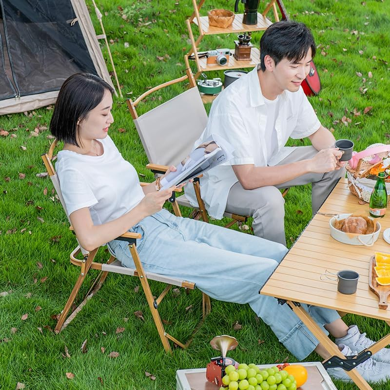 Foldable Camping Chair, Lightweight, Portable and Sturdy, with Wooden Armrests - Durable Outdoor Chair, Suitable for Adults, Beach, Dining and Terrace Use, 2-Piece Set image number 4