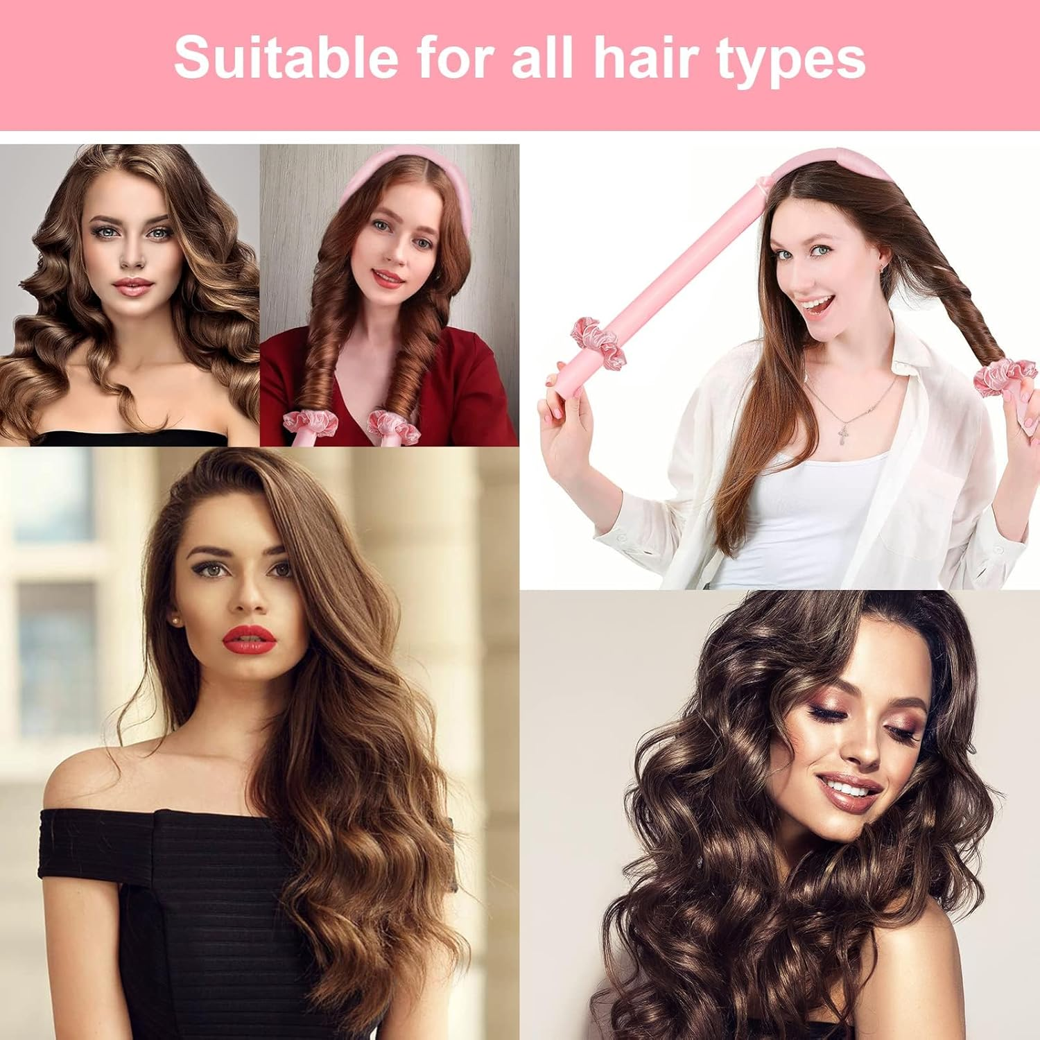 Heatless Curlers Headband, DIY Styling Curling Rod, Soft Sleeping Wave Curls Tools with Flower Patten Elastic Hair Band, No Heat Rollers Rod for Long Medium Hair (Comb) image number 4