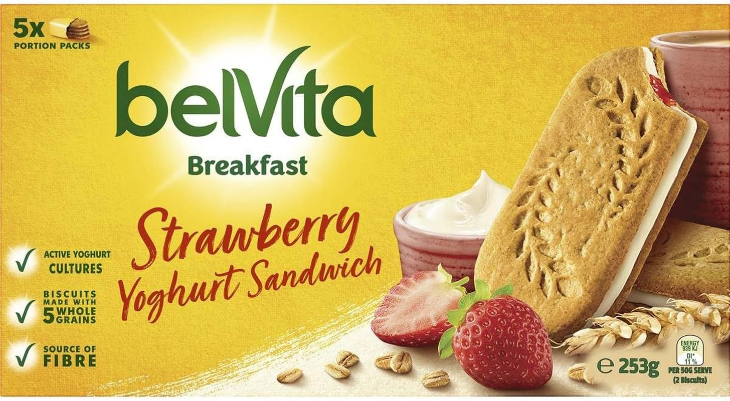 Belvita Breakfast Strawberry Yoghurt Sandwich Biscuits 253 G