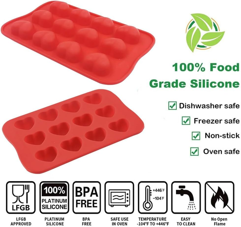 3 Packs 12 Cavities Heart Shaped Silicone Mold, Mini Muffin Pan for Chocolate Cake Jelly Pudding Handmade Soap Mould Candy Making image number 4