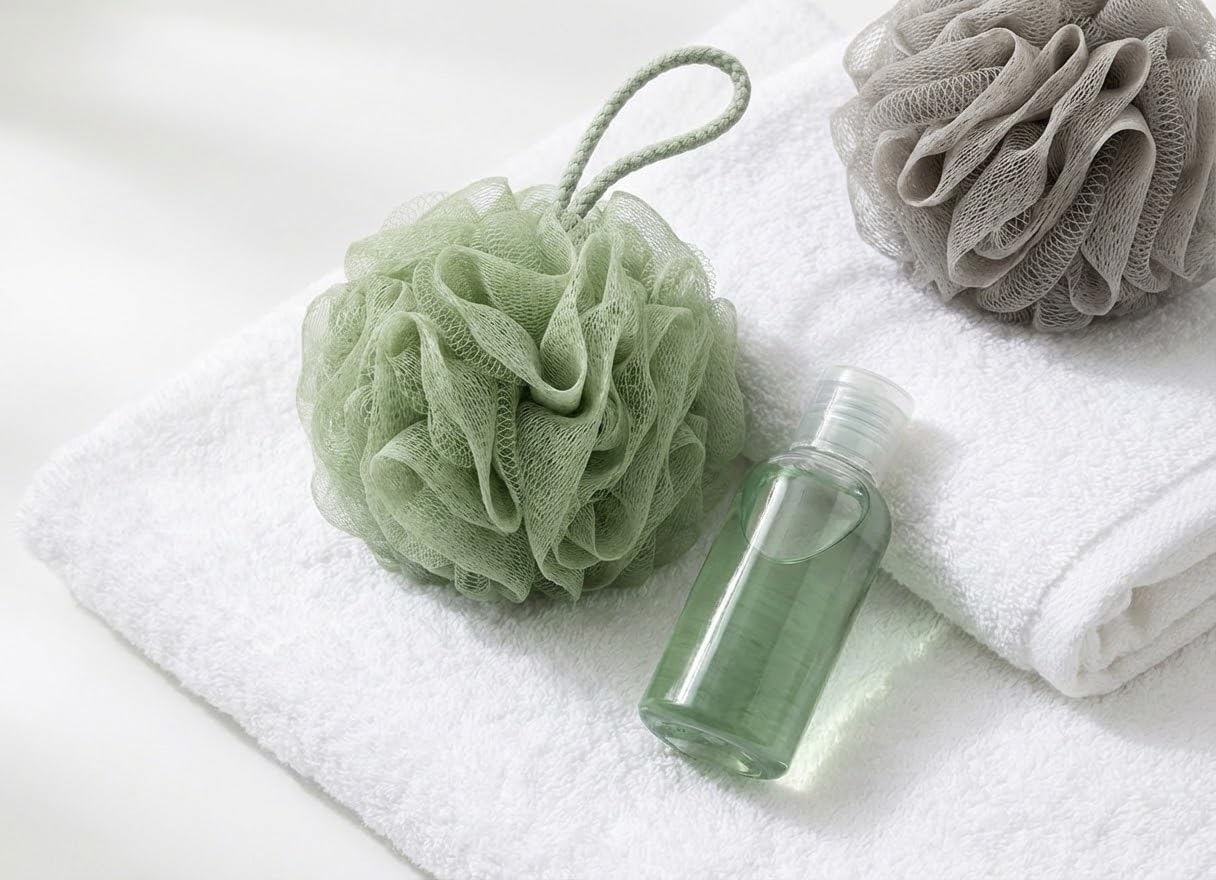(Green) - SPHTOEO Bath Shower Sponge Loofahs Mesh Pouffe Shower Bath Ball Brush (Green) - Grey image number 7