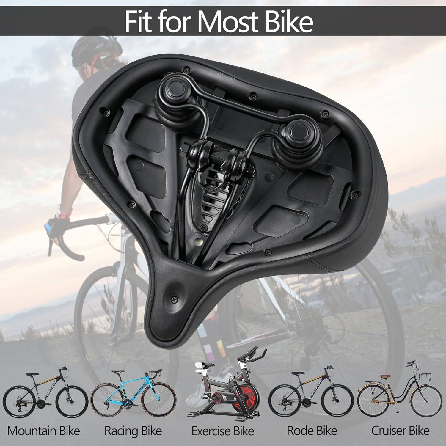 Bike Seat, Bicycle Seat for Men Women,Compatible with Peloton, Spin Bike, Road or Exercise Bikes,Comfort Seat Cushion Mountain Bike Accessories Old Bike Saddle Replacement image number 3
