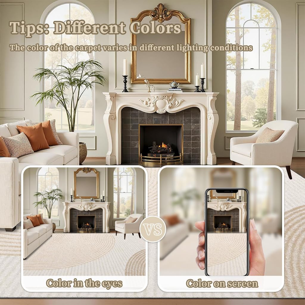 UZU 120X160Cm Machine Washable Area Rug for Living Room and Bedroom Non-Slip Geometric Lines Faux Cashmere Carpet Indoor Large Durable Soft Floor Mat Low Pile Rugs with Anti-Slip Backing - Home Decor image number 5