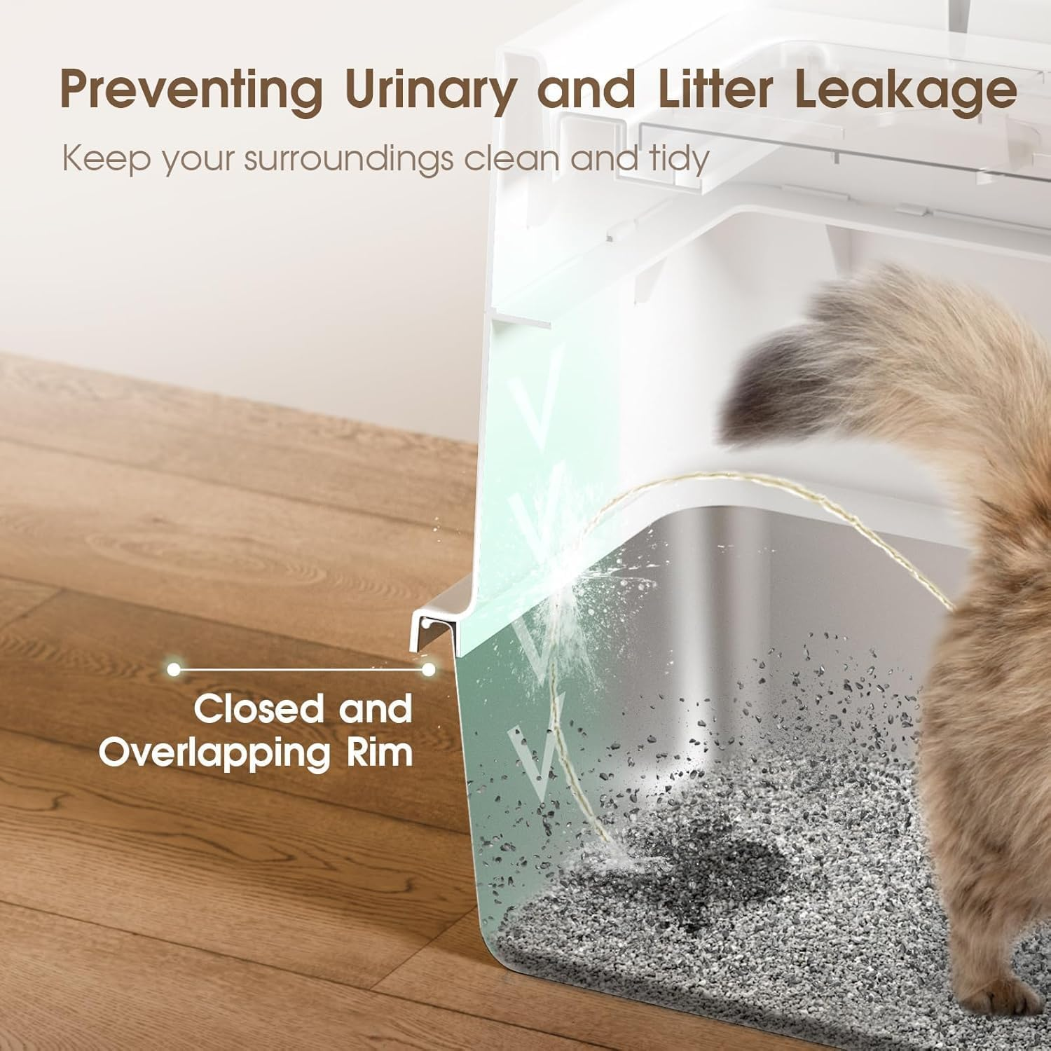 Stainless Steel Cat Litter Box with Lid - Fully Covered Litter Box with anti Leakage High Enclosure - XL Large Non-Stick Metal Enclosed Litter Box - Hooded Litter Pan Easy Clean Lift Cover image number 2