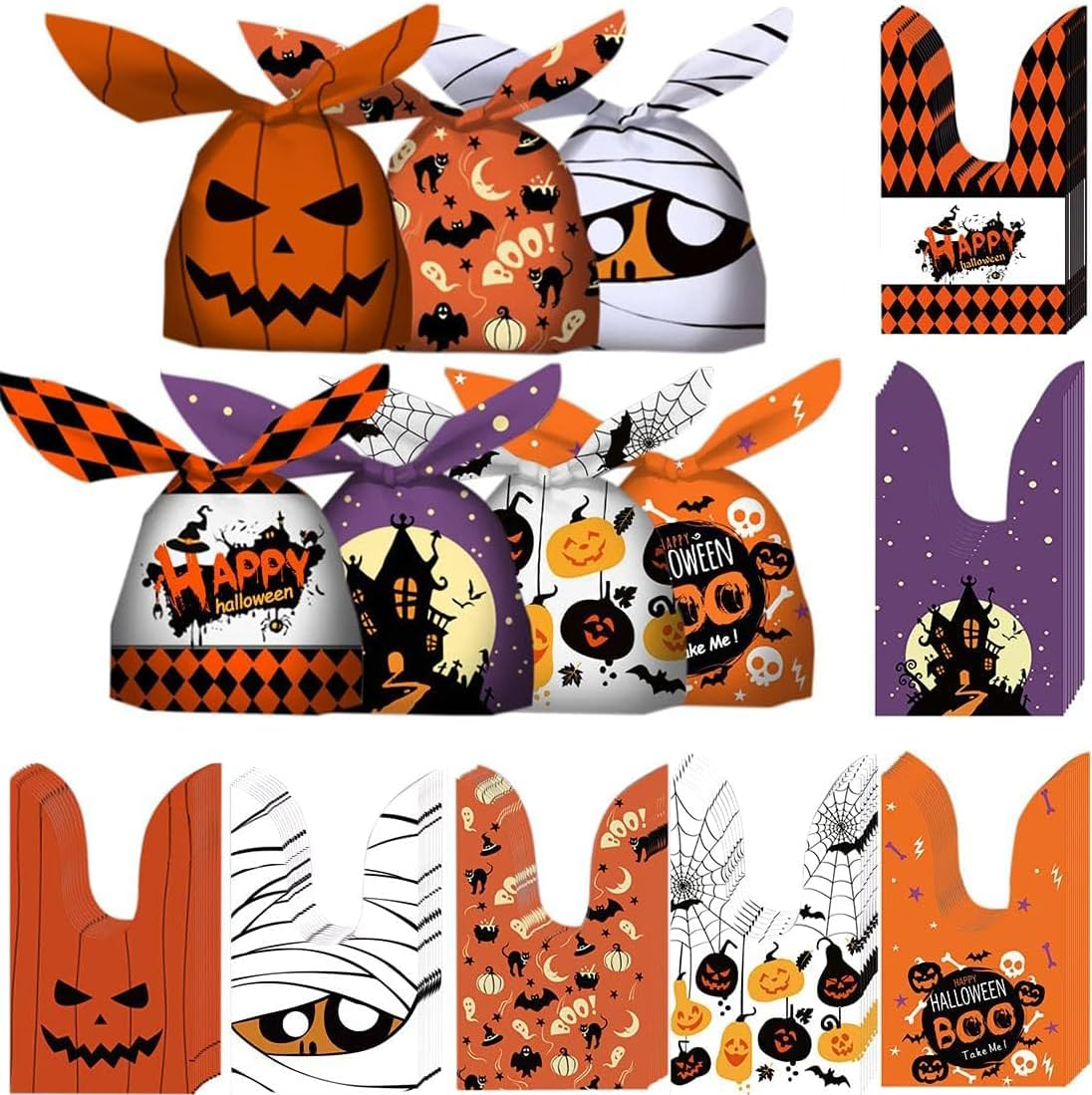 70Pcs Candy Bags for Halloween Party - 7 Designs Plastic Small Goodie Bags for Kids Trick or Treat image number 3