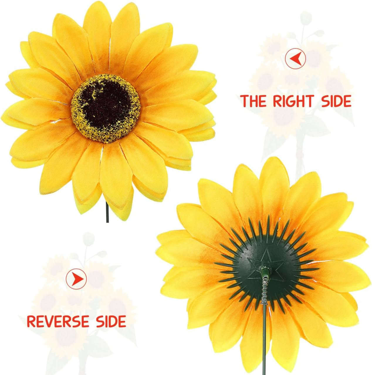 VILLCASE Sunflower Garden Stakes, Flower Yard Art Decor Outdoor Flower Stick, Silk Cloth Sunflowers with Metal Stake for outside Pathway Patio Yard Lawn Decor, 5Pcs image number 2