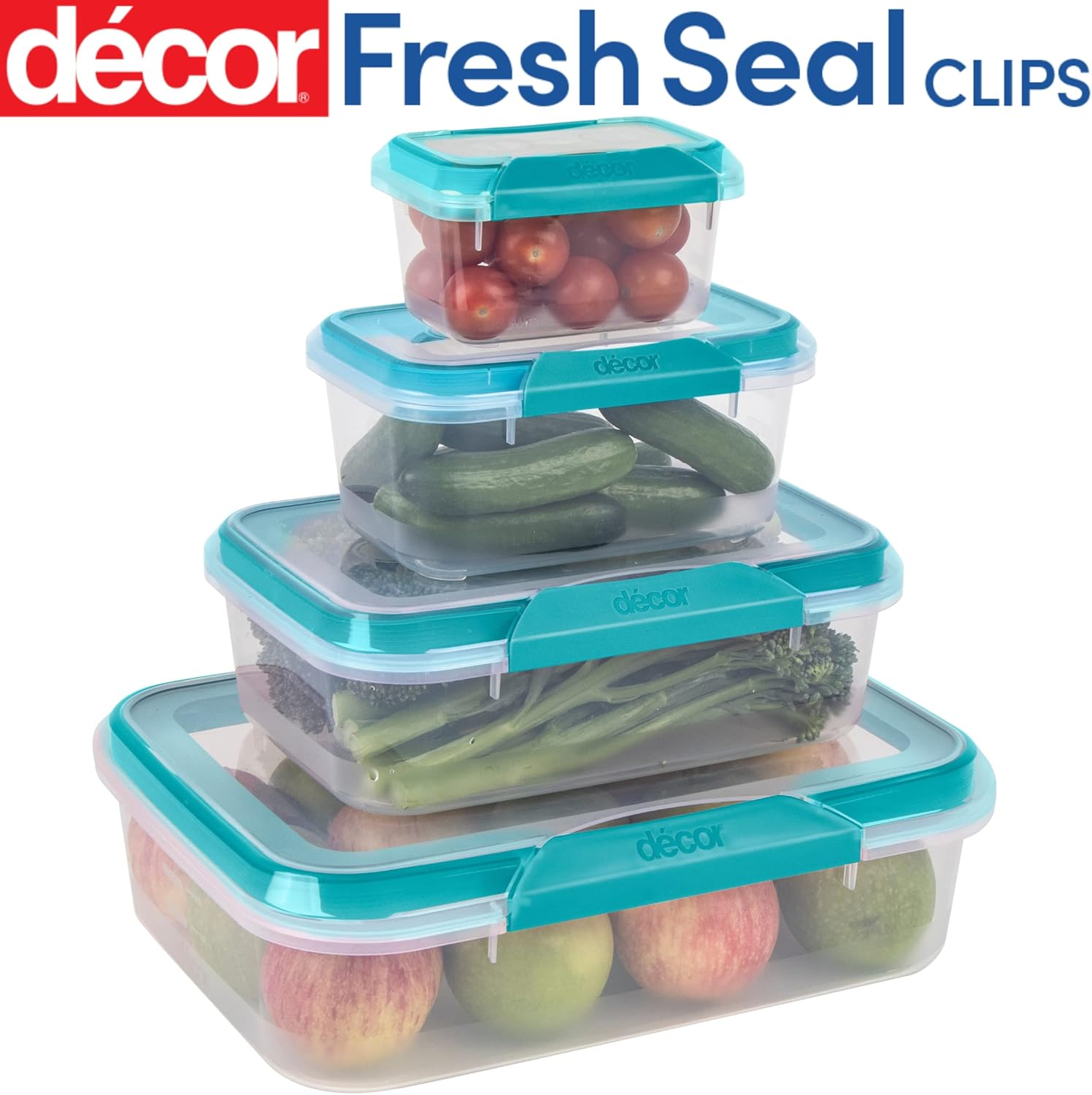 Decor Fresh Seal Clips Oblong Food Storage Container, Clear/Teal, 3.5 Litre Capacity image number 5
