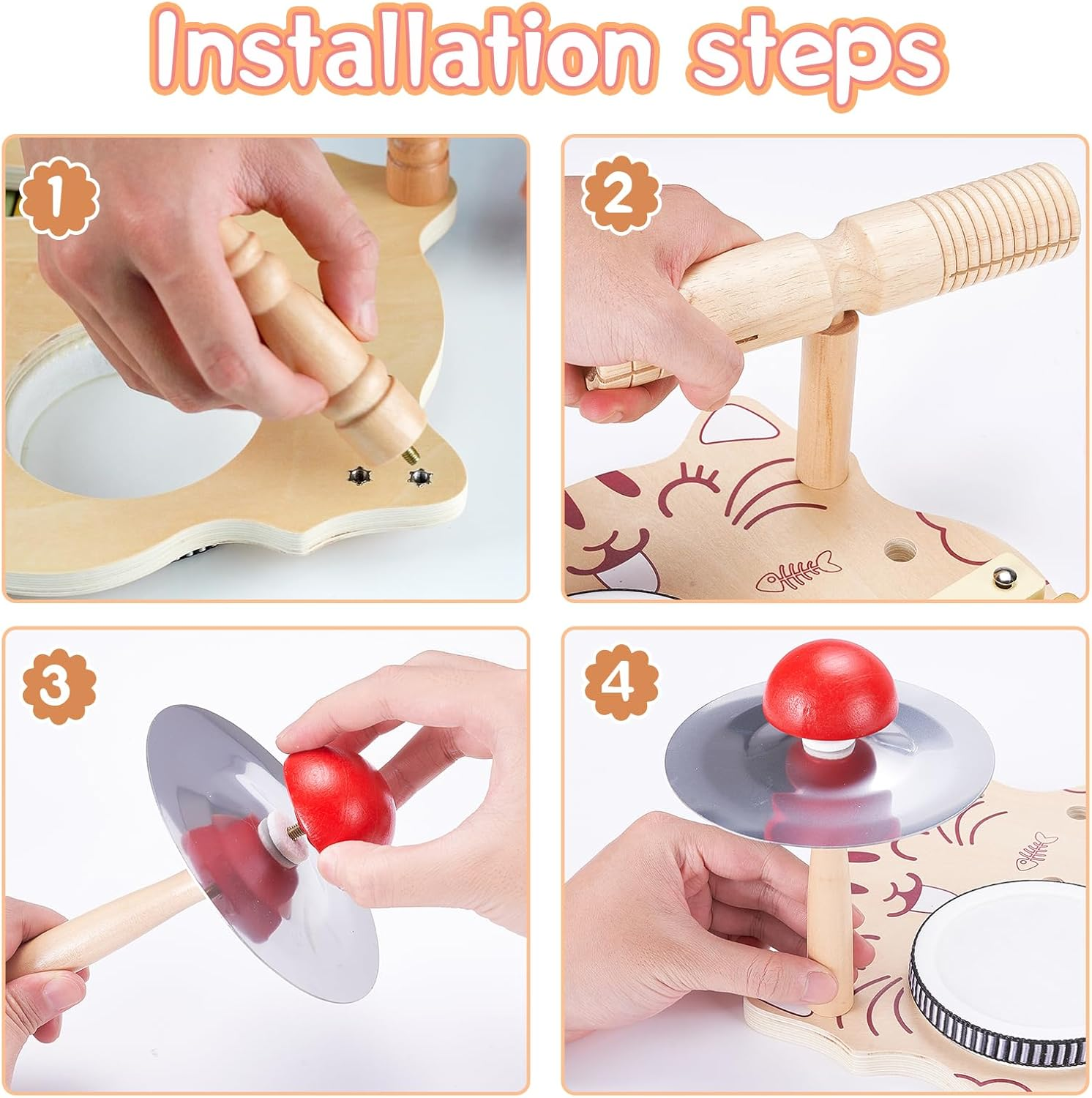 Wooden Drum Set for Toddlers, Baby Musical Instrument Set Kids Toys, Natural Wooden Montessori Toys Xylophone Music Kit Baby Sensory Toys Months Birthday Gifts for Girls Boys image number 2