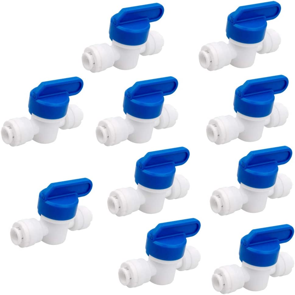 2017 HV1414 Mini White Plastic Quick Fitting Straight Inline Shut off Ball Valve Hand Valve for Tubing OD 1/4X 1/4Used for RO System Refrigerator Ice Maker Coffee Machine (Pack of 10) image number 1