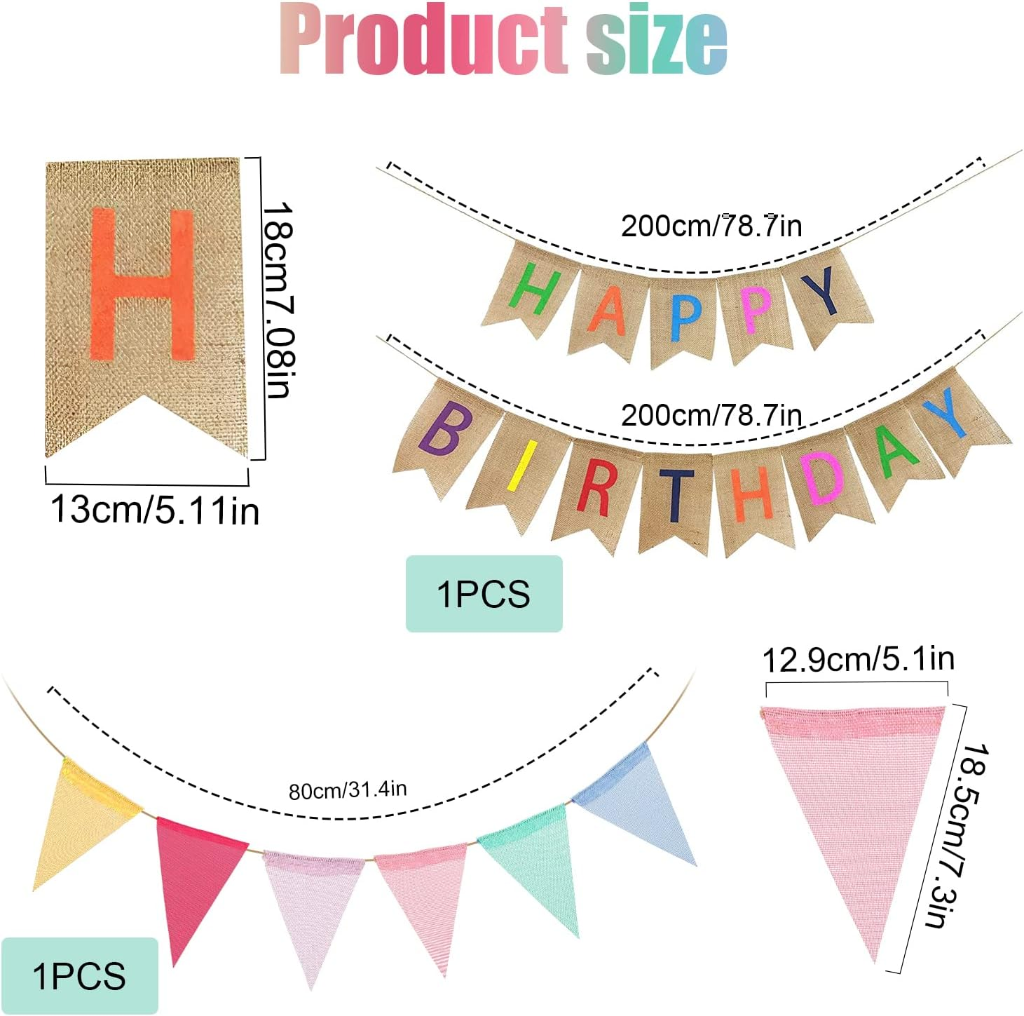 Esteopt Happy Birthday Garland, Bunting Banner, Multicolor, 2M X 2M, 3 Sets, Jute, Indoor/Outdoor, Perfect for Birthdays, Weddings, Baby Showers, Christmas image number 6