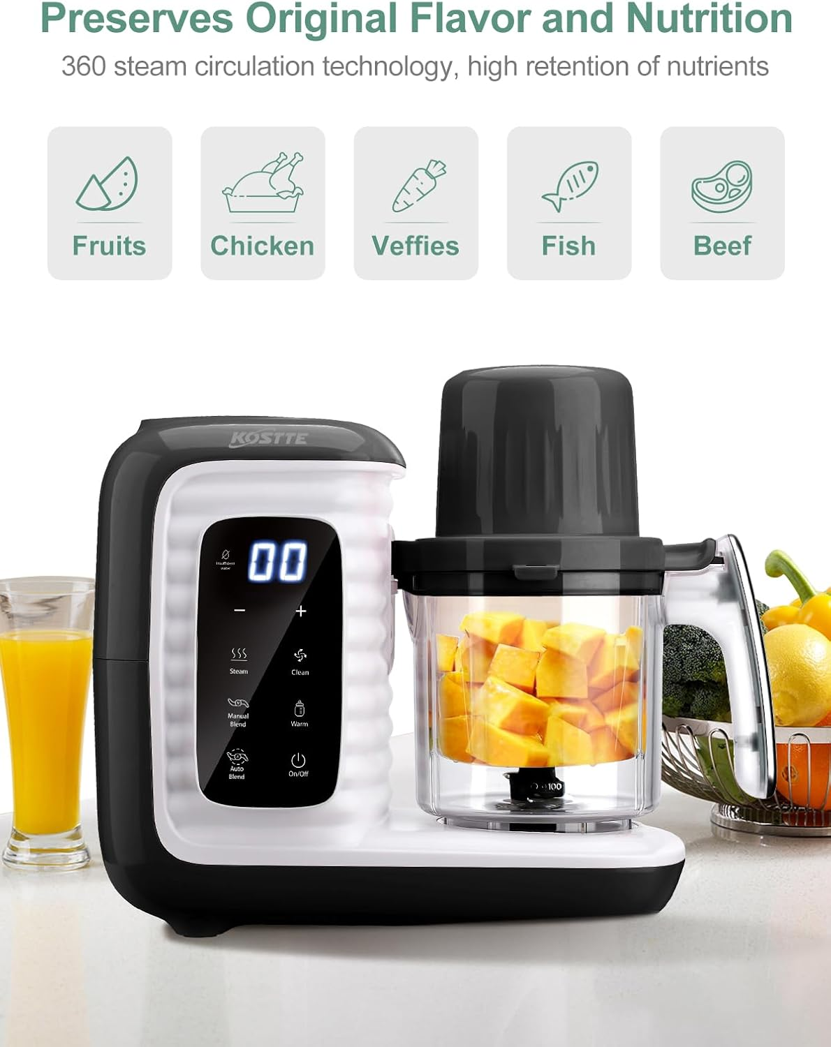 Baby Food Maker, Multifunctional Baby Porridge Maker, Quick Steam Cooking in 15 Minutes, Multifunctional Food Processor for Baby Food, Baby Steaming, Mixing image number 6