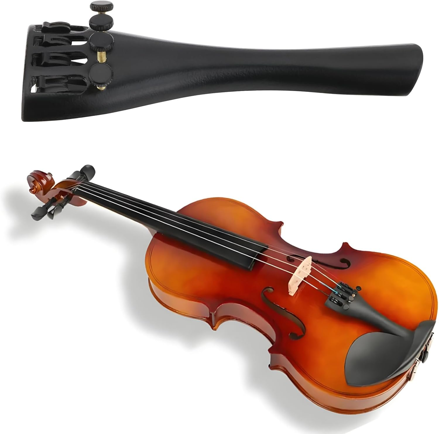 Create Idea 4/4 & 3/4 Violin Aluminum Alloy Tailpiece with 4 Fine Tuners, Black image number 1
