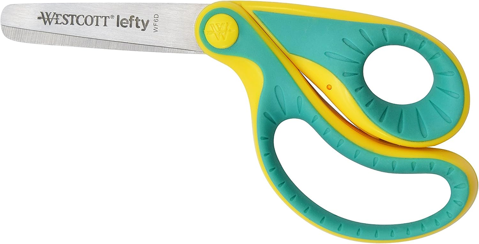 Westcott E-22003 00 Ergo JR. Lefty Ergonomic Children'S Scissors for Left-Handed Users, 5.3 Cm Steel Blade, Soft Grip Handle, Green/Yellow, 13.3 Cm image number 2