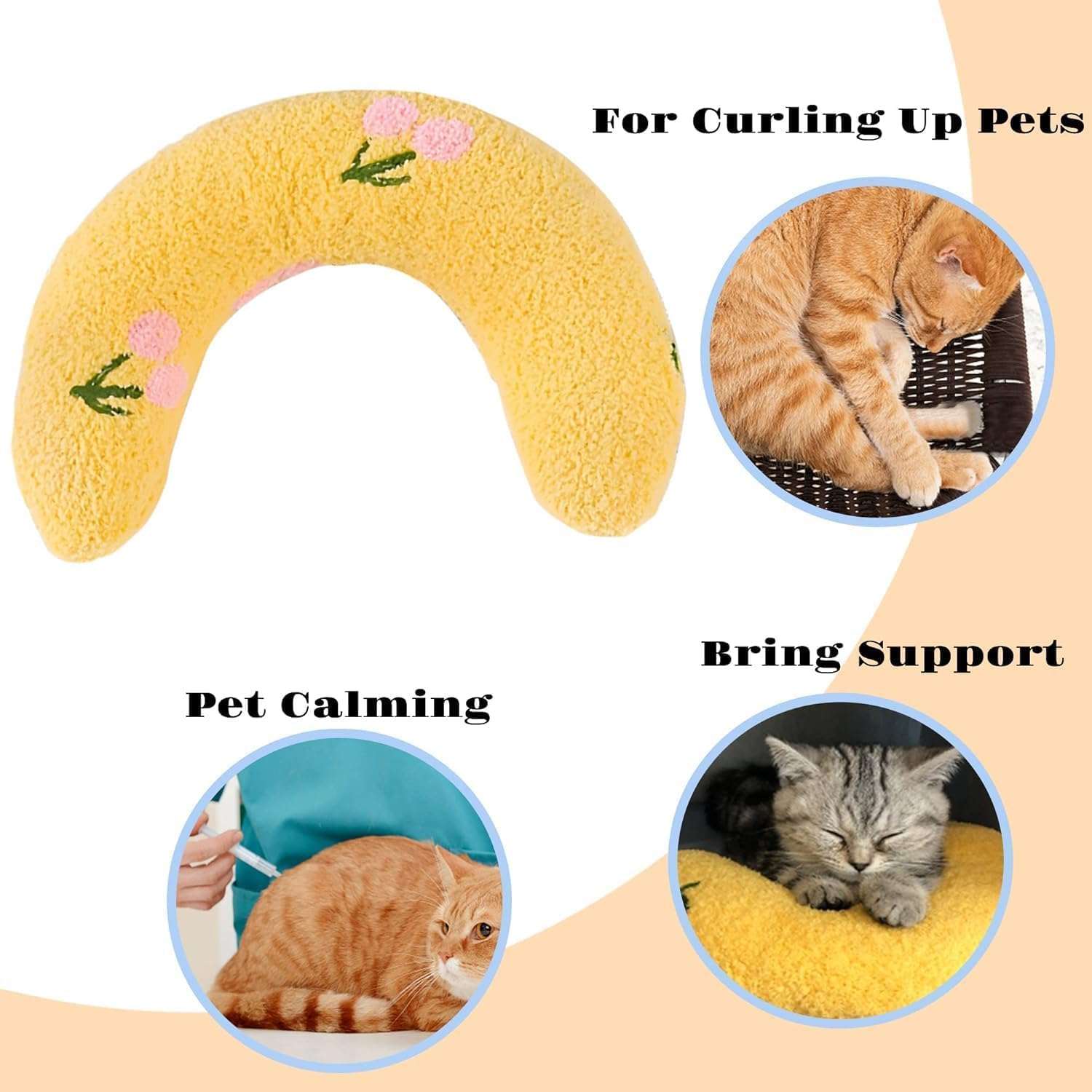 Cat Pillows for Indoor Cat and Small Dog Soft Fluffy Pet Calming Dog Pillows Half Donut Dog Cutated Calming Little for Cats and Dogs Pet Moon (Yellow) image number 2