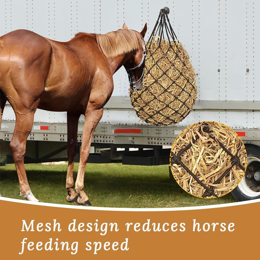 2 Pack Horse Hay Net, Slow Feed Hay Net Bag, Hanging Horse Feeding Bag, Suitable for Horse, Cattle, Sheep, Donkey Feeder, Strong Load-Bearing Capacity (Black)