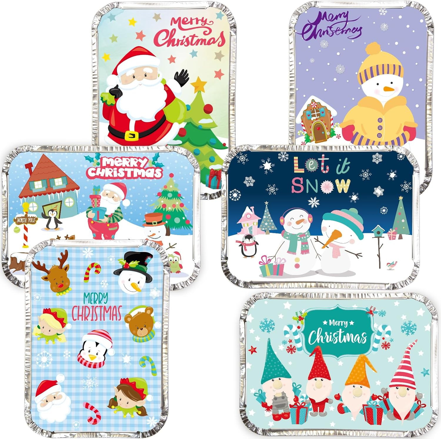 Christmas Leftover Containers with Lids 36 Pcs Santa Christmas Aluminum Food Containers with Lids Disposable Watercolor Goodie Sacks Containers Winter Holiday Party Supply image number 3