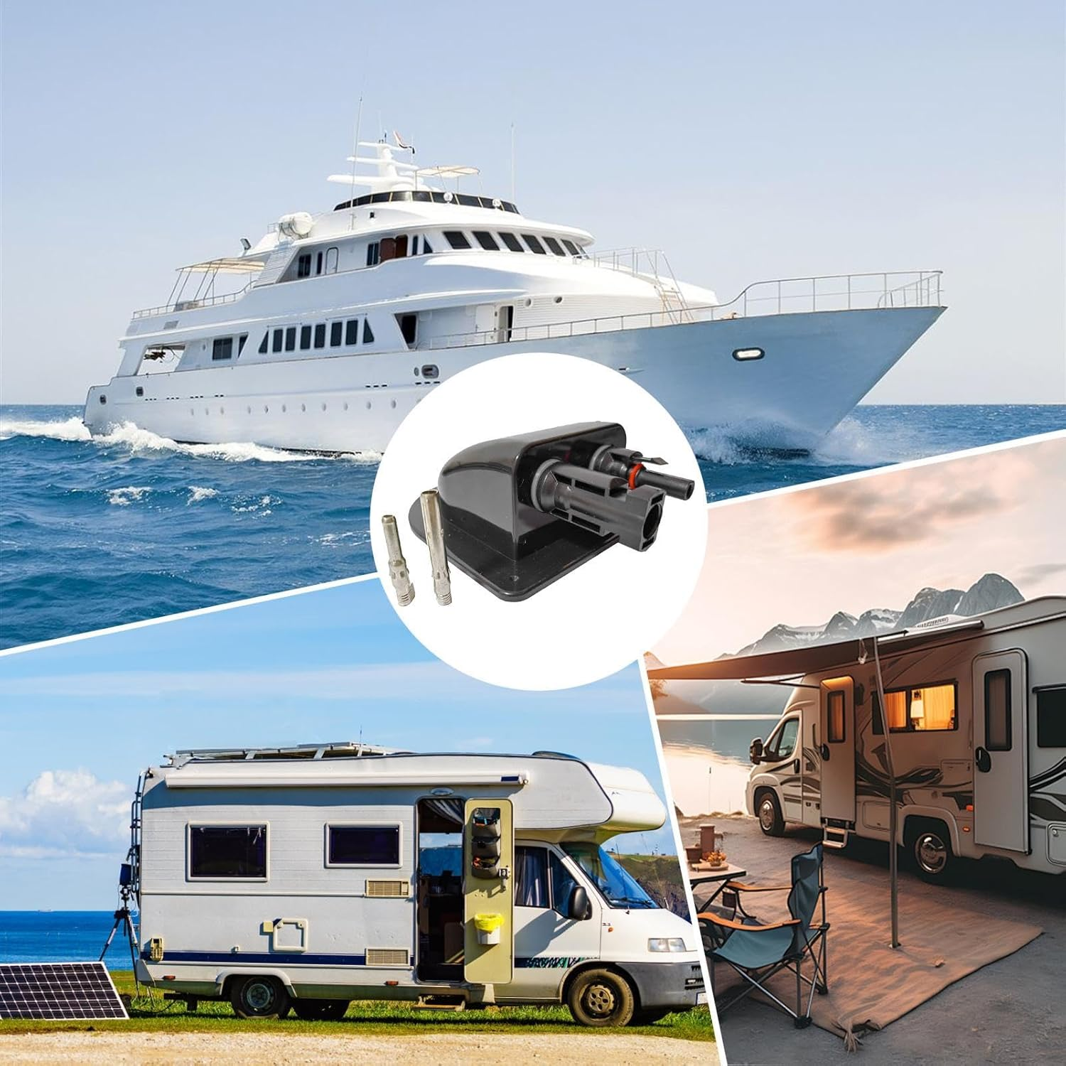 Double Cable Entry Housing,Photovoltaic Waterproof Junction Cable Gland Box - Intelligent Protection Photovoltaic Connector Waterproof Box for Motorhomes, RV, Caravans, Boats image number 5