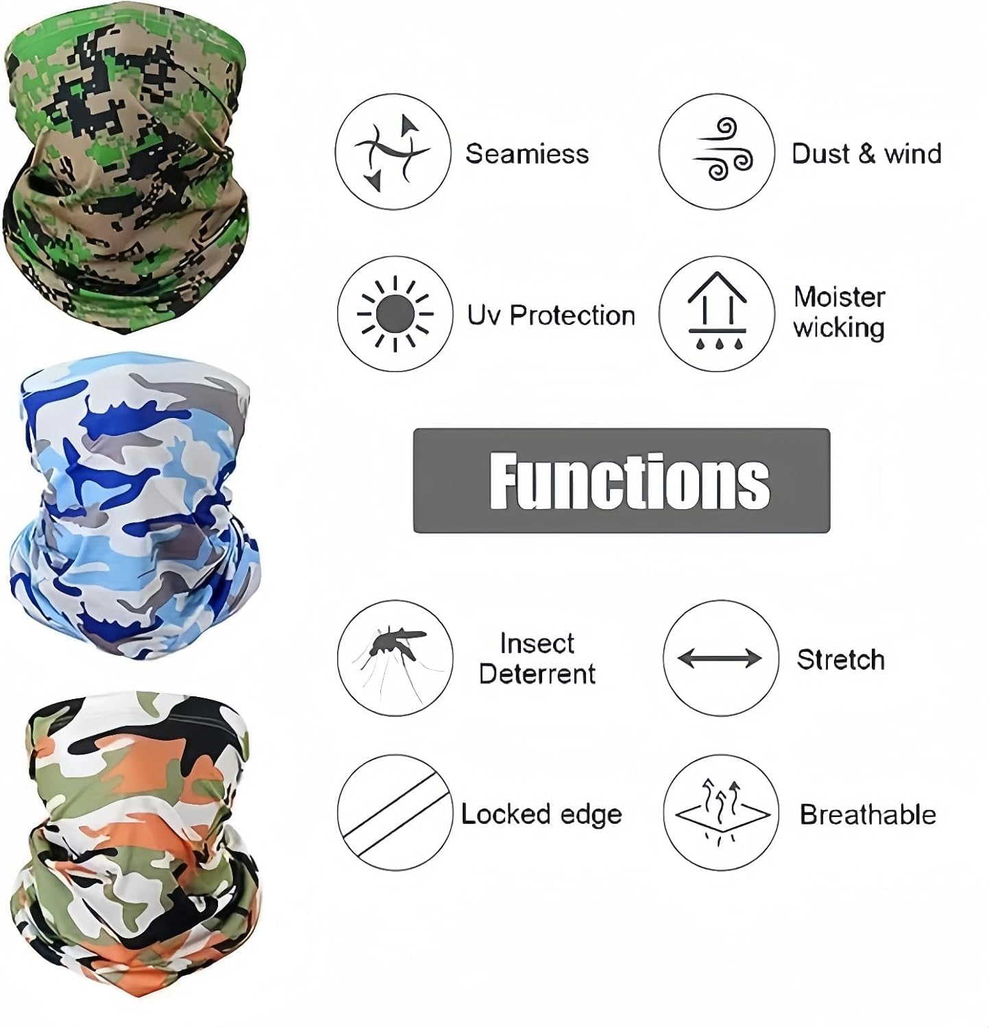 YBVABE Neck Gaiter, Multifunction Headwear Bandana Face Masks, Elastic Ice Silk Outdoor Tube Scarf, UV Resistance Cooling Breathable Face Cover Scarf for Men Women Sports - Cycling Hiking Fishing image number 1