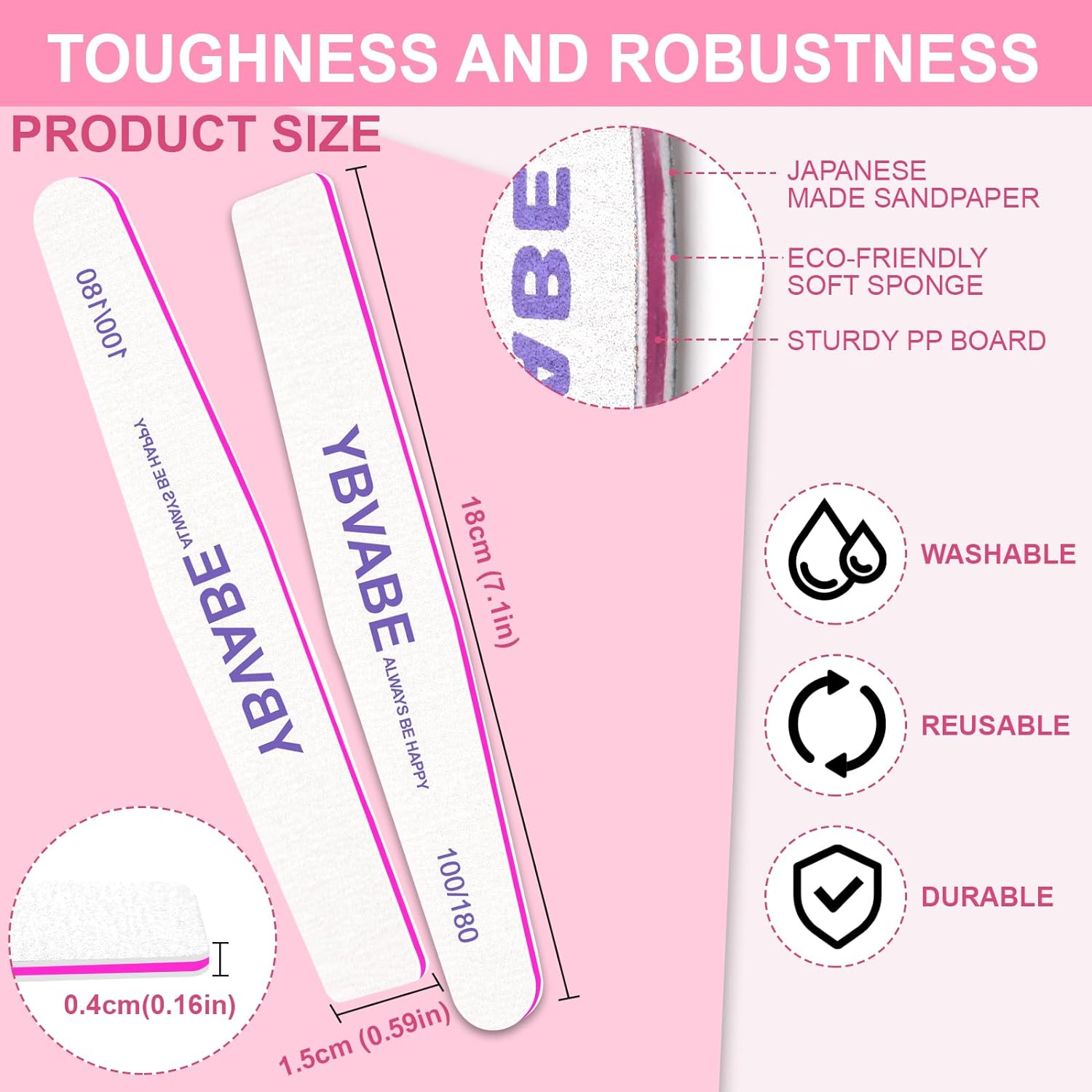 6Pcs Nail Files White 80/80 Grit for Acrylic Nails and Gel Nails, Double Sided Washable Emery Boards, Professional Rhombus-Shaped Strong Grit Nail File, Reusable & Washable, Perfect for Manicure & Pedicure image number 3
