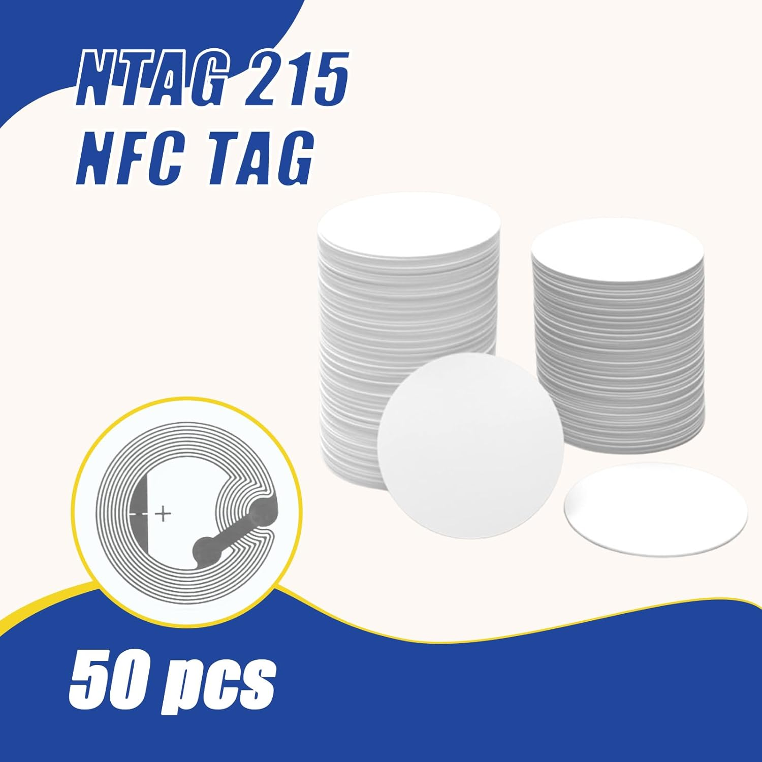 50 Pcs NFC Stickers Tags, NFC Cards with Adhesive Back, 25Mm round Rewritable NFC Cards, 504 Bytes Memory Compatible Tagmo NFC Enabled Mobile Phones image number 1