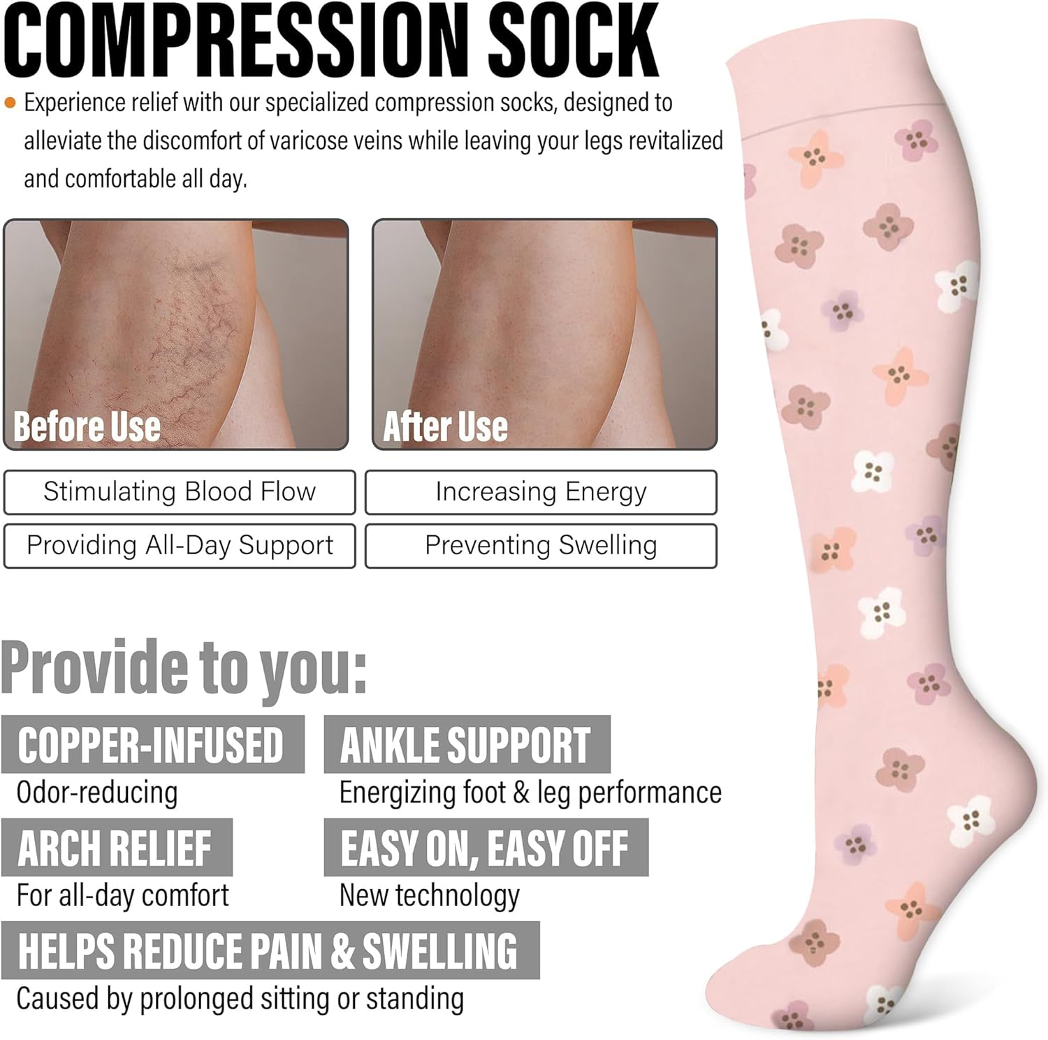 ZANZER (6 Pairs) Compression Socks for Women & Men Circulation-Graduated Supports Socks for Running, Athletic Sports image number 6