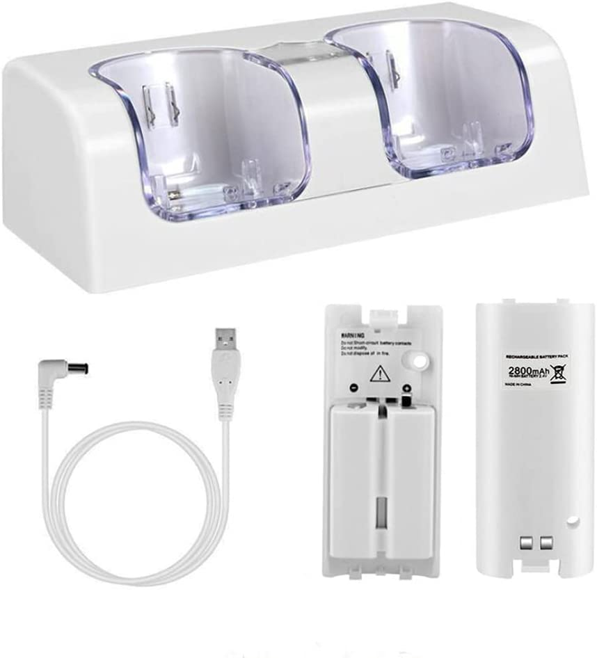 OSTENT Charger Dock Station + 2 Battery Packs for Nintendo Wii Remote Controller Color Black