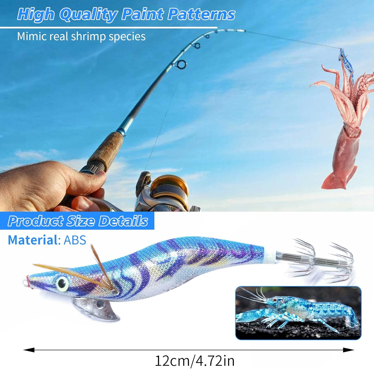 8 PCS Squid Jig Fishing Hook, Fishing Spinner Lures Kit, Shrimp Artificial Lures, Luminous Shrimp Squid Jig Hooks, Hard Fishing Lures, Octopus & Cuttlefish Fishing Hook Tackle for Anglers image number 6