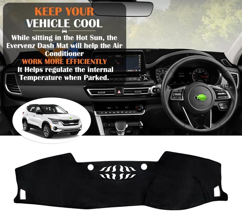 Evervenz Dash Mat for Kia Seltos 2022 2023 2024 2025 Flannel（Without HUD） Dash Cover Dashboard Cover Seltos01 image number 4