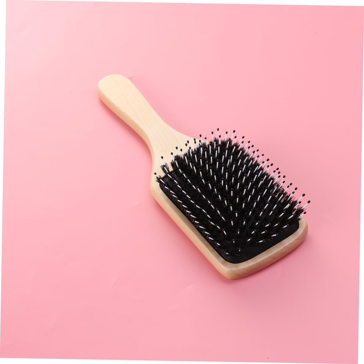 Natural Boar Bristle Paddle Hairbrush with Cushion Pad, Wooden Styling Hair Brush for Curly Wavy Thick Hair, Scalp Massaging Detangler Suitable for Women and Men image number 1