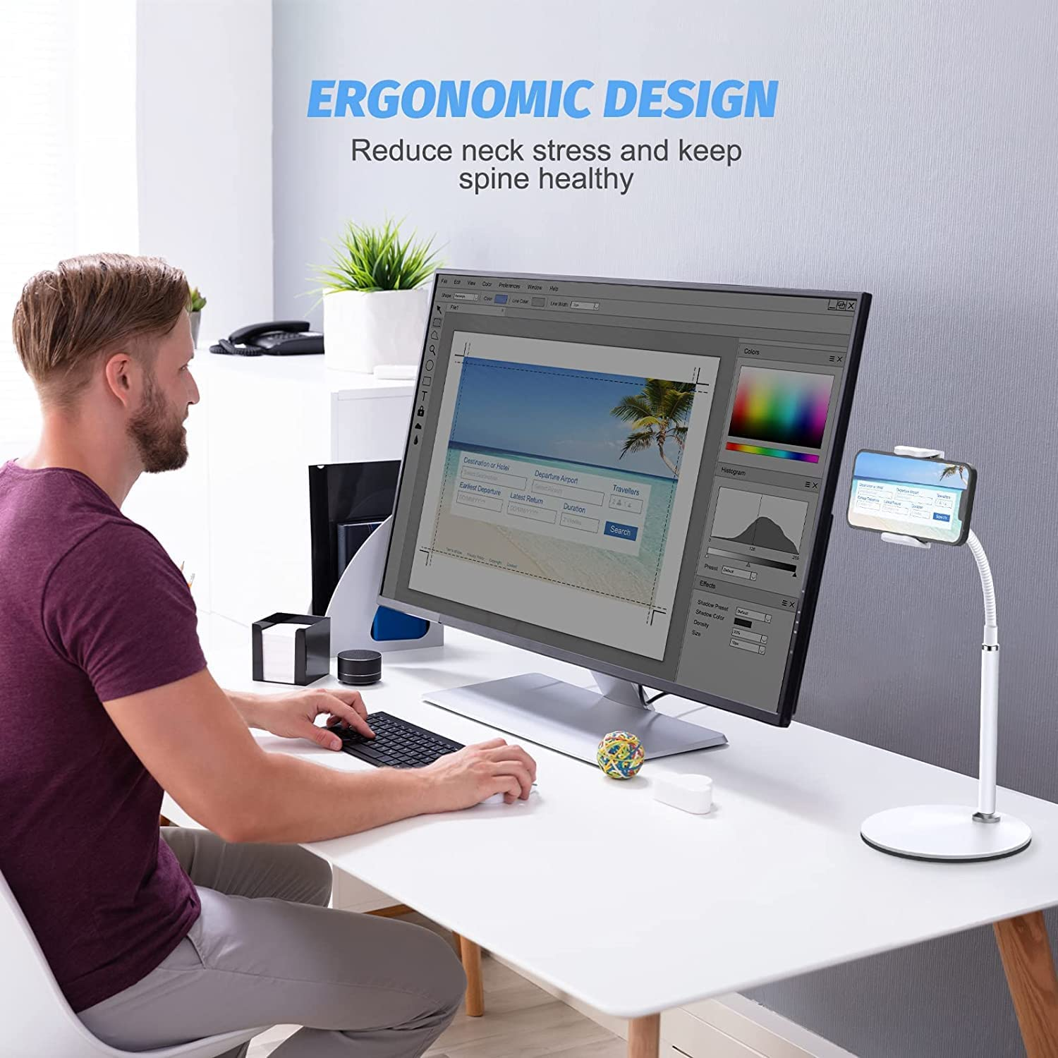 SHAWE Mobile Phone Stand, Adjustable Table Mobile Phone Holder Multi-Angle Mobile Phone Holder Stand for Iphone 12 11 Pro Xs Max, Samsung, Huawei Etc. (White) image number 2