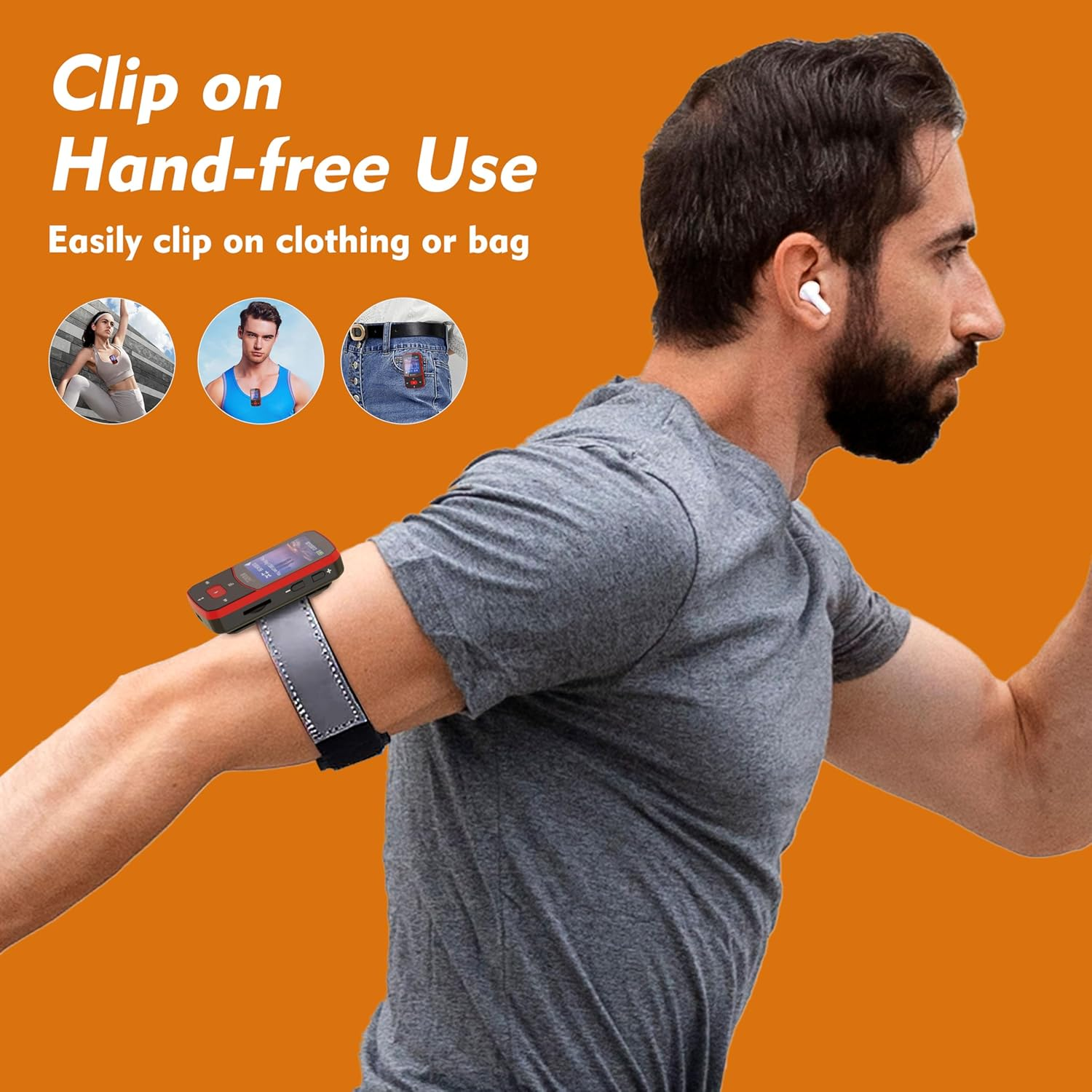 RUIZU 64GB Clip MP3 Player with Bluetooth 5.3, Portable Music Player for Sports Running, Voice Recorder, FM Radio, Pedometer, Digital Audio Shuffle Resume Playback, Support 128GB Micro SD Card, Red image number 3