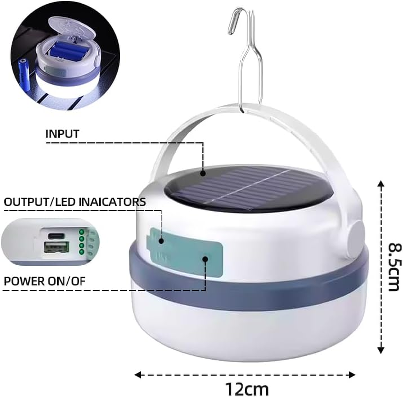 Portable Camping Light - Ultra Bright, 6000Mah Solar & USB Rechargeable, Power Bank Function, Waterproof, Detachable Battery, Power Display Ideal for Emergency, Tent, Outdoor, Power Outages image number 2