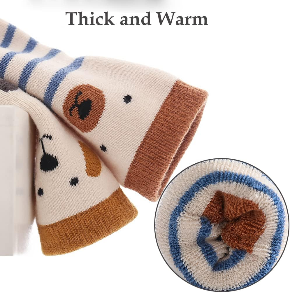 Exegawe Baby Non Slip Socks Winter - 5 Pairs Toddler Kids Thick Warm Crew Socks with Grips for Girls Boys Non Skid Socks image number 4