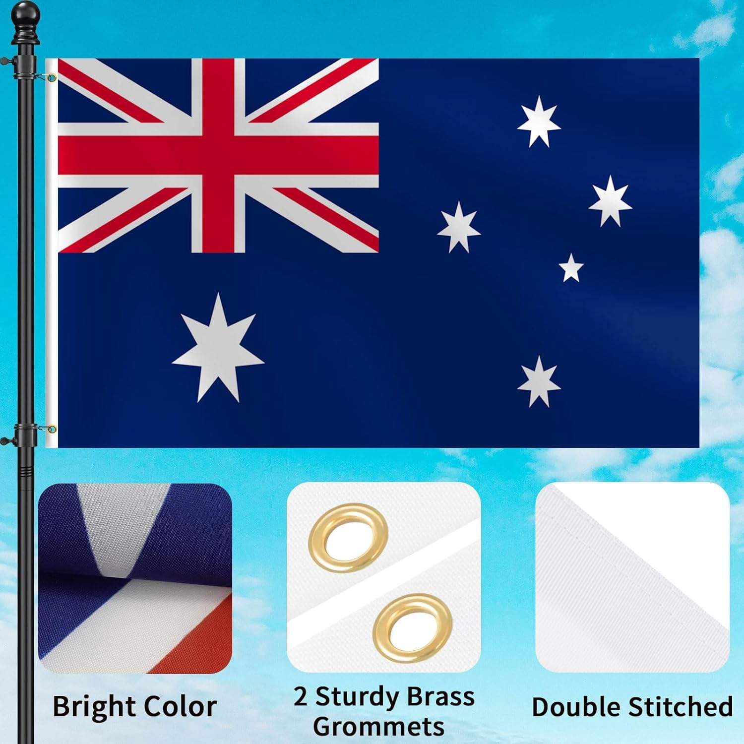 Australian National Flag 90X180Cm - Large Aussie Flag for Australia Day, Heavy Duty Outdoor/Indoor Use, Durable Fade-Resistant Polyester, Flag Only (Pole Not Included) image number 5