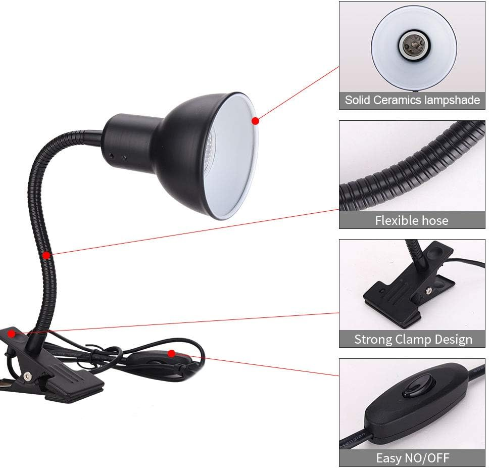 75W Reptile Heat Lamp Tortoise Heat Lamp Basking Lamp Heater Adjustable with Clip for Reptiles Lizard Turtle Aquarium Bulb Included image number 2