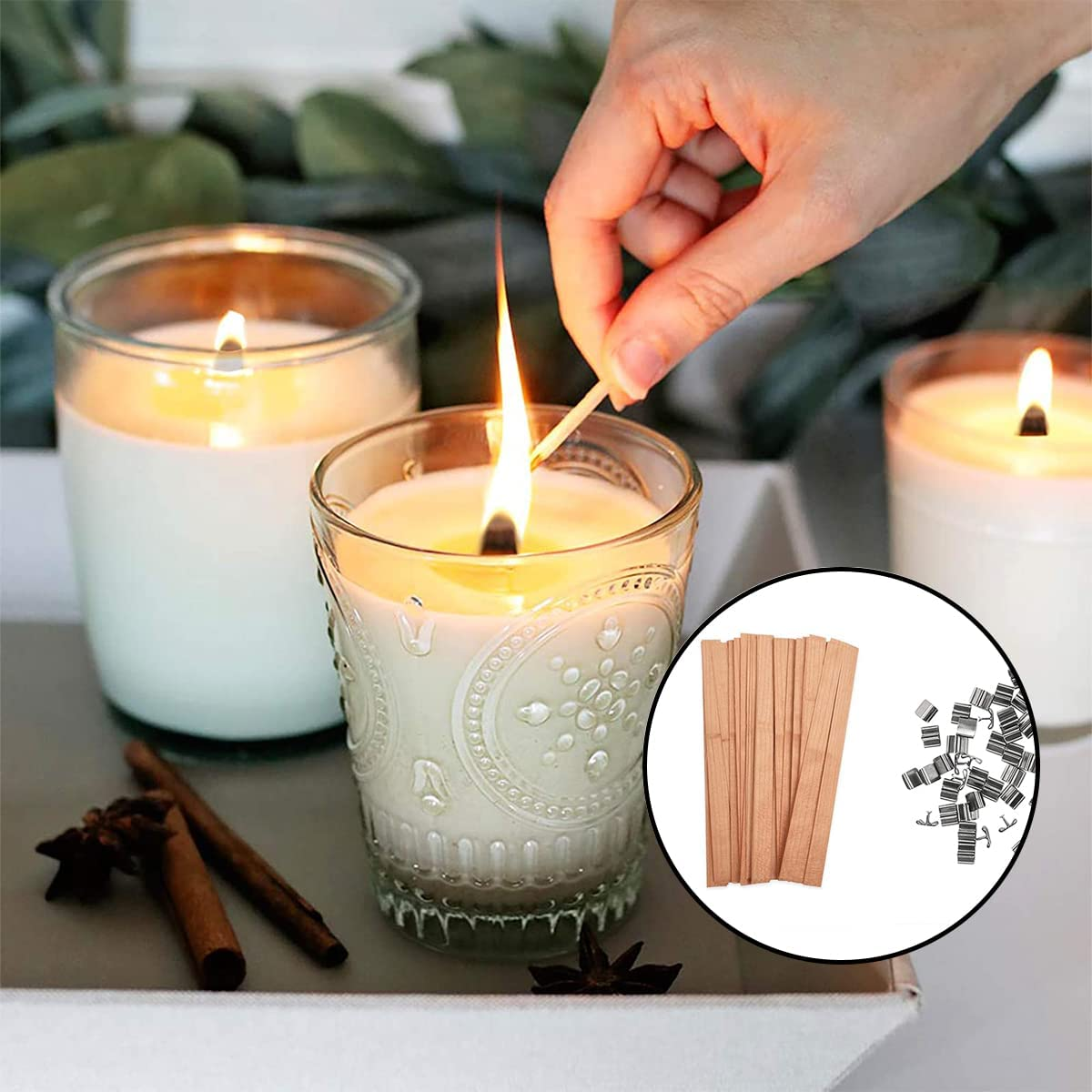 Wood Candle Wicks, 30 Pcs Natural Wooden Candle Wicks with Iron Stand for DIY Handmade Candles, Candle Craft(12.5 * 150Mm) image number 5