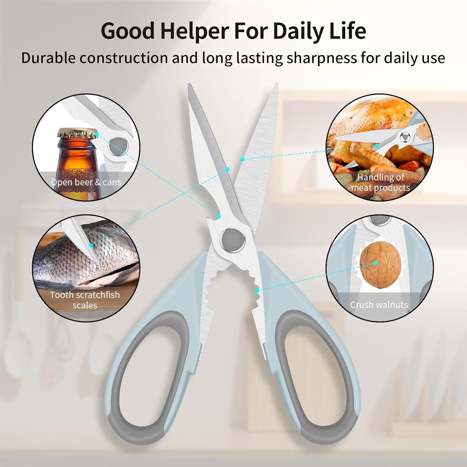 Left Handed Scissors - Multifunctional, Heavy Duty for Meat & Poultry, Safe Food Scissors - Stainless Steel image number 4