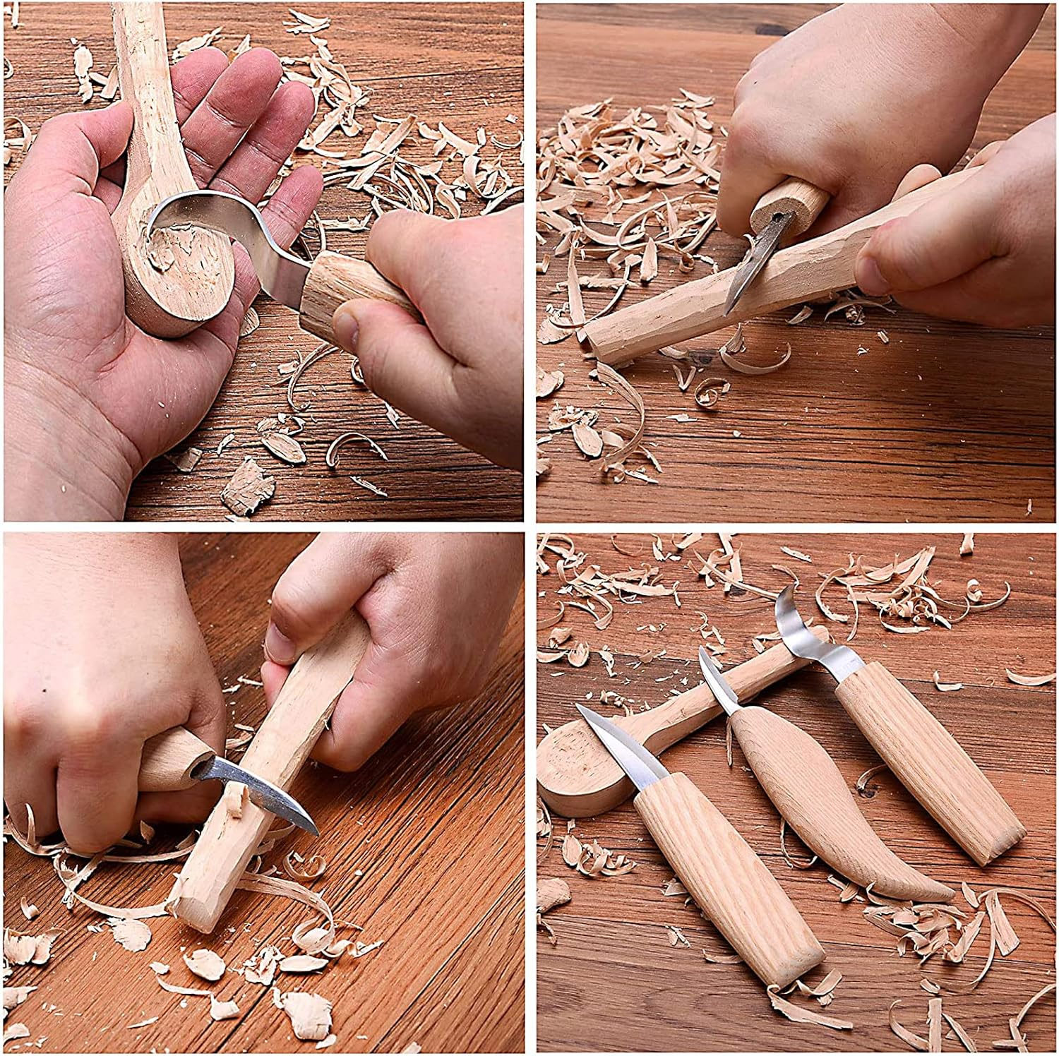 6Pcs Spoon Carving Wood Blanks, Beech and Walnut Unfinished Wooden Craft for Whittling (6.2X1.6 Inch) image number 4